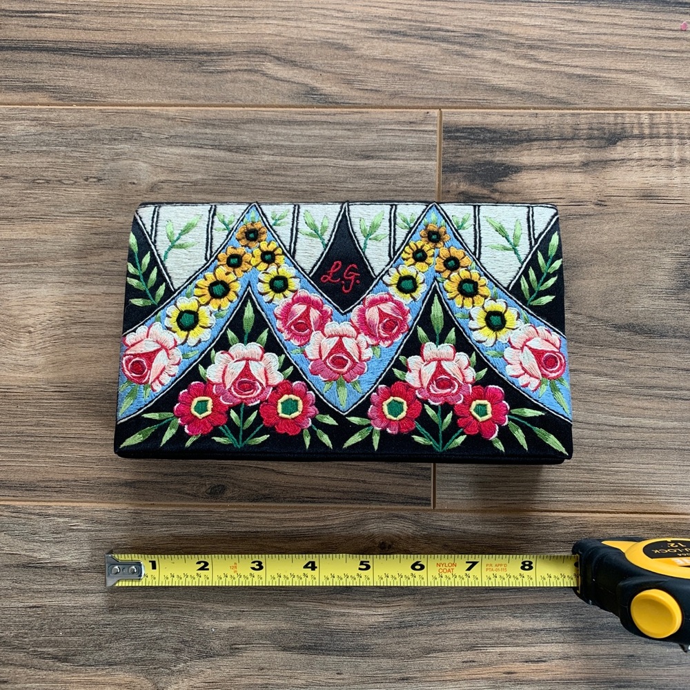 Lulu Guinness Clutch.  Floral Embossing